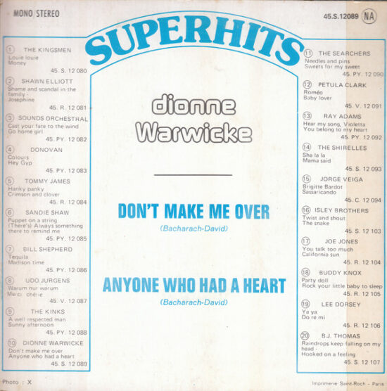 Dionne Warwick - Don't Make Me Over / Anyone Who Had A Heart