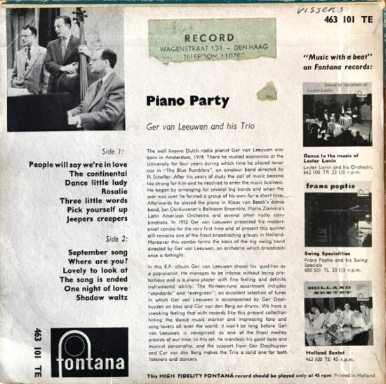 Ger van Leeuwen And His Trio - Piano Party