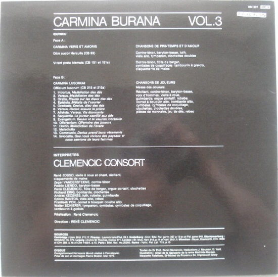 Clemencic Consort - Carmina Burana Volume 3, Version Originale & Intégrale, Chansons De Printemps Et D'Amour - Messe Des Joueurs