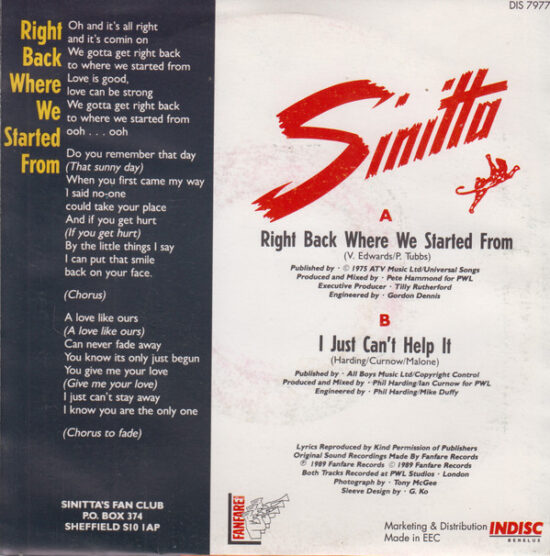Sinitta - Right Back Where We Started From