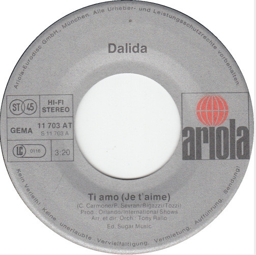 Dalida - Ti Amo (Je T'aime) / Salma Ya Salama