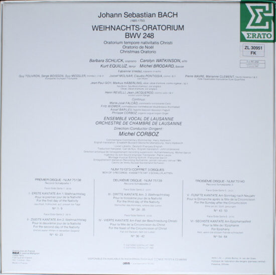 Johann Sebastian Bach - Weihnachts-Oratorium = Oratorio De Noël = Christmas Oratorio BWV 248