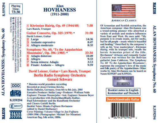 Alan Hovhaness - Symphony No. 60 / Guitar Concerto / Khrimian Hairig