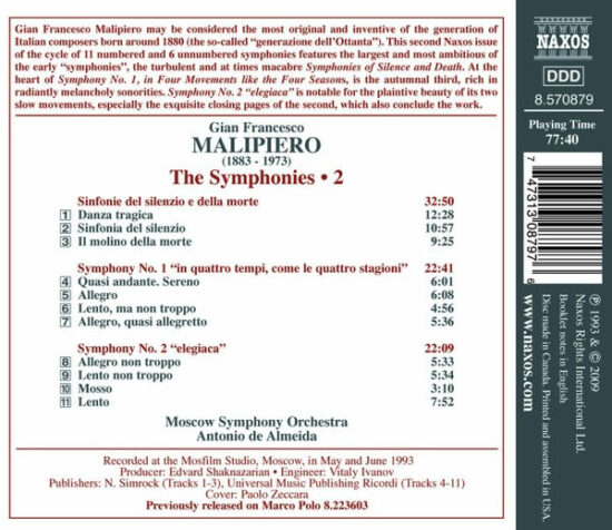 Gian Francesco Malipiero - Symphonies Nos. 1 And 2; Sinfonia Del Silenzio E Della Morte