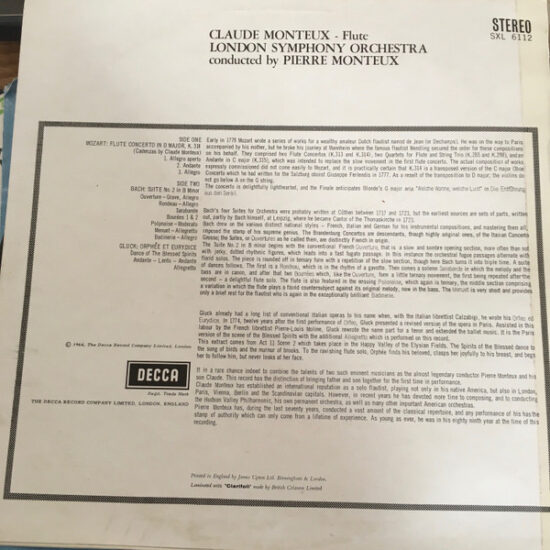 Claude Monteux - Flute Concerto In D Major / Suite No.2 In B Minor / Orphée Et Eurydice, Dance Of The Blessed Spirits