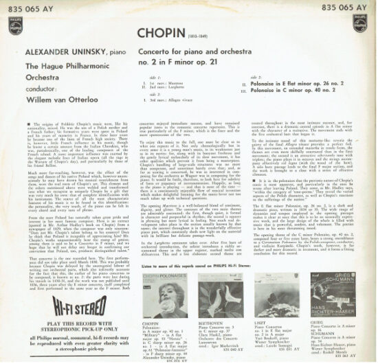 Frédéric Chopin - Piano Concerto No. 2 In F Minor, Op. 21, Polonaise In E Flat Minor, Polonaise in C Minor